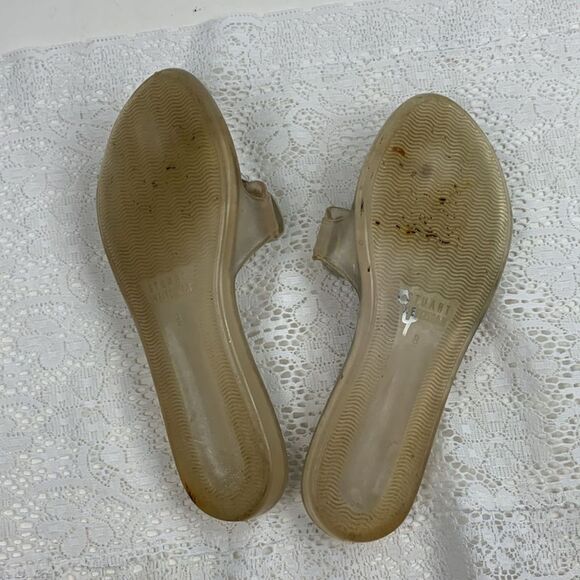Stuart Weitzman Sandals Silver Clear Jelly Rose Accents thong toe Size 8 Slip on - Picture 8 of 13